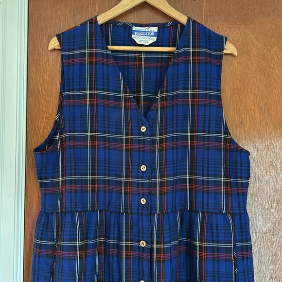 Vintage Pendleton Wool plaid tartan vest top maxi dress with pockets L XL - Picture 6 of 8